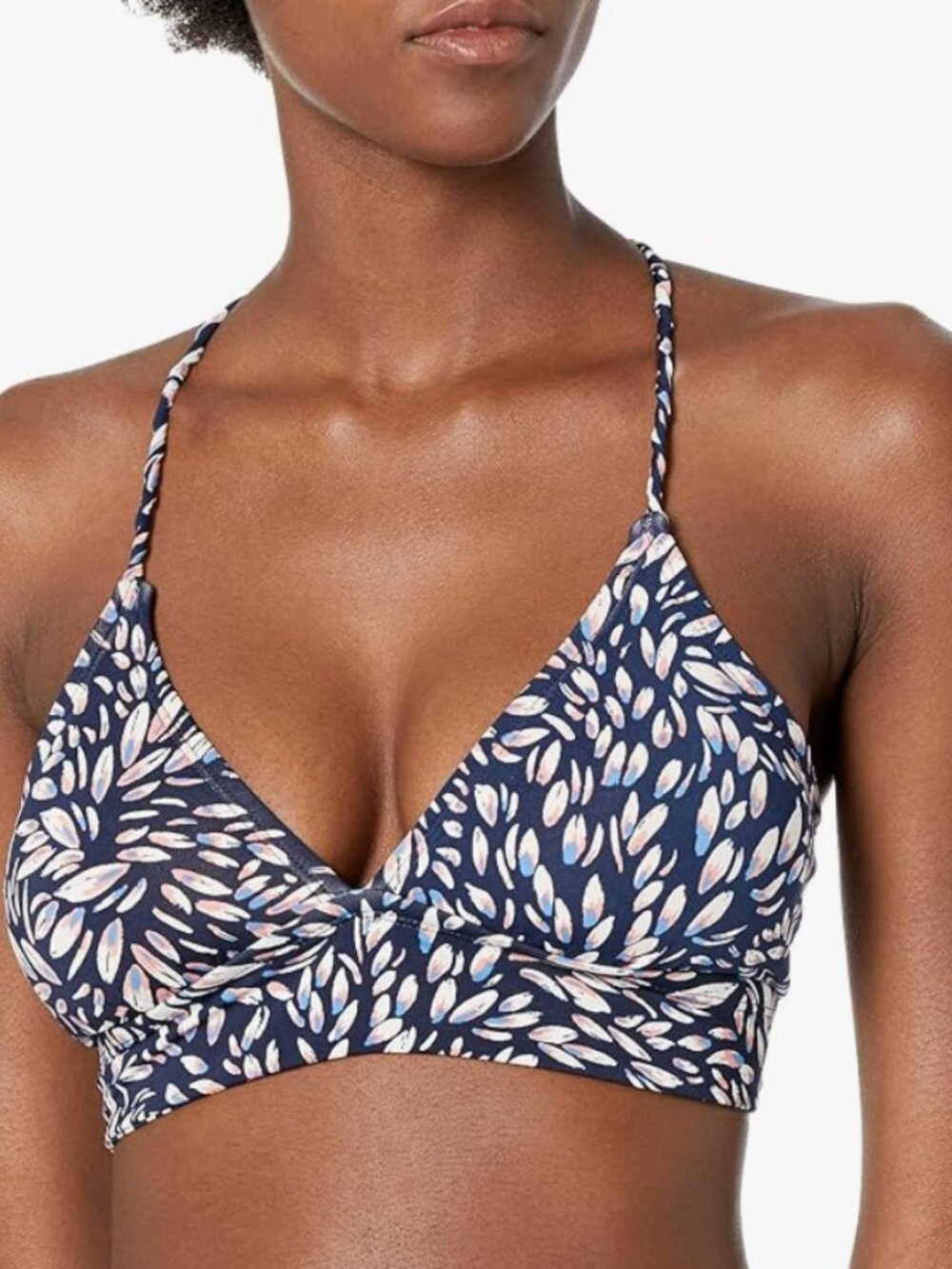 NWT S Carve Designs Dahlia Bathing Suit top - Navy with Multicolor Leaf Print